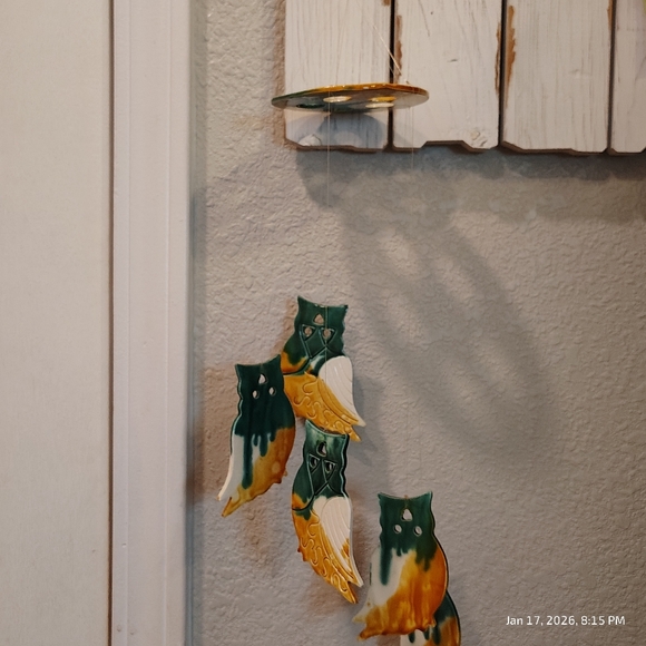 Vintage Owl Windchime Clay Pottery Glazed Made In Taiwan - Picture 2 of 7